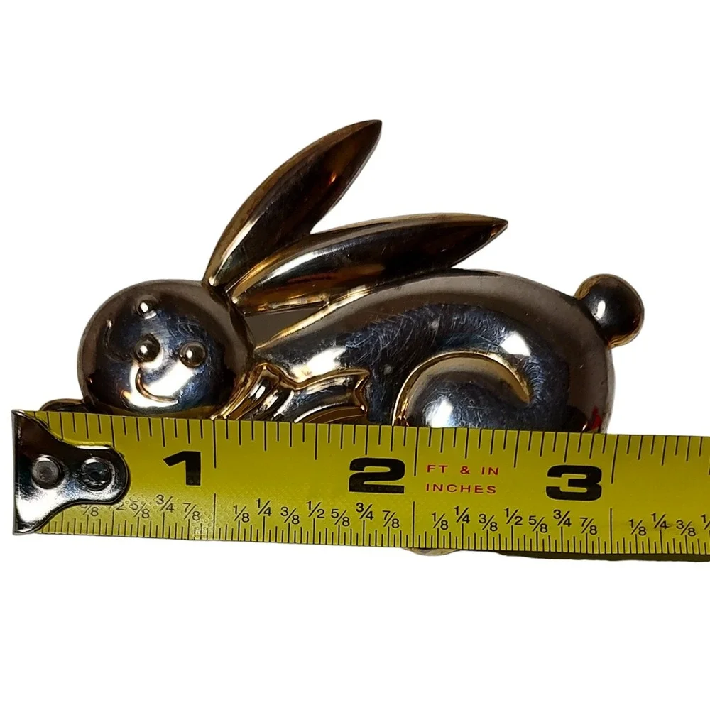 Vintage Bunny Rabbit Brooch Pin Pendant‎ Large Animal Jewelry Silver Plated 3 in